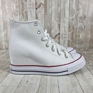 Converse All Star Chuck Taylor Wedge High‎ Top White Canvas Sneakers Womens 11
